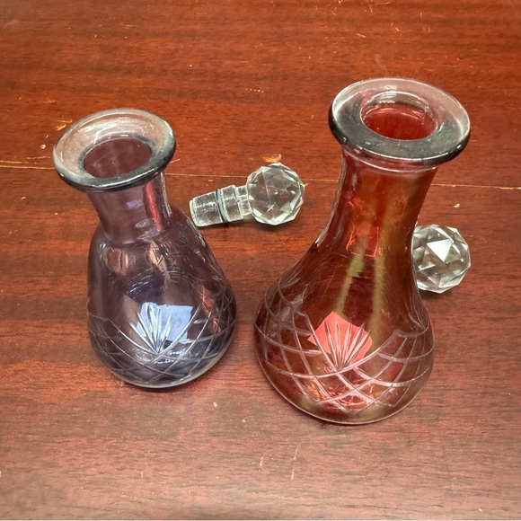 Vintage Bohemia Perfume Bottles  Cut to Clear Crystal Hand Cut Set of 2 - Picture 5 of 9